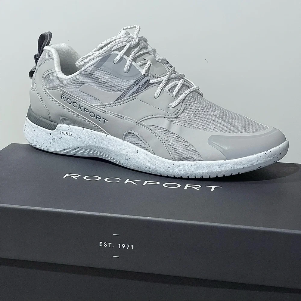 Rockport Sneakers Men’s Leather Lace-Up Pull-On Tab Truflex Sole Speckle Gray